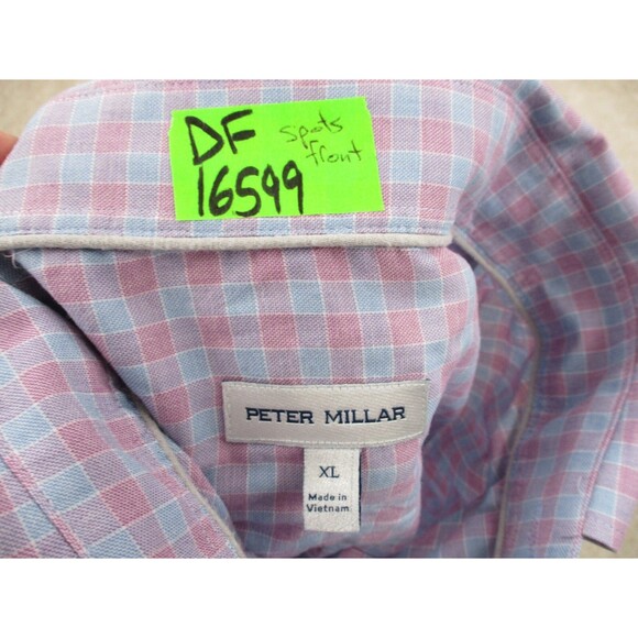 Peter Millar Shirt Adult Extra Large XL Pink Blue Check Cotton Button Up Mens * - Picture 11 of 11